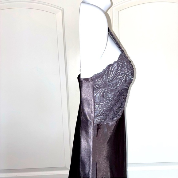 Vtg Victoria's Secret Gray Satin Lace Sequin Trim Long Nightgown Slip Dress L - Picture 6 of 10